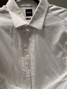 BOSS White Men's Dress Shirt with Spread Collar